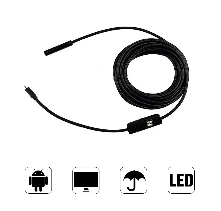 Камера ендоскоп 1м 5.5 мм, Ендоскоп для смартфона з USB 1м, Гнучка міні камера, Бороскоп для телефону, Ендоскоп для Android та PC