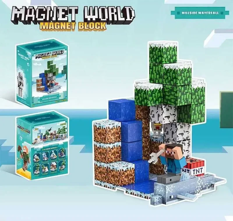 Магнітний конструктор Майнкрафт «Magnet world», Hillside waterfall, 56 деталей T9914