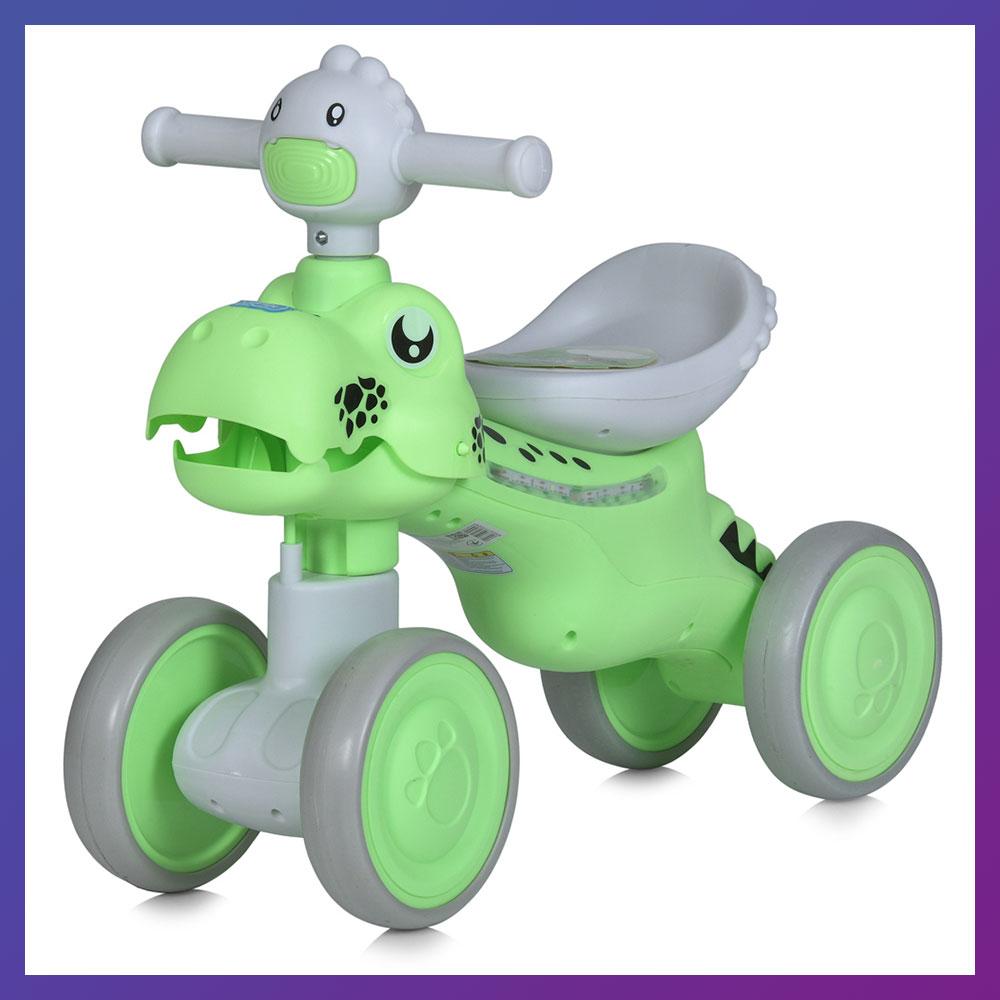 Дитяча каталка-толокар Динозаврик M 6025E з підсвіткою й музикою Зелений, фото 1