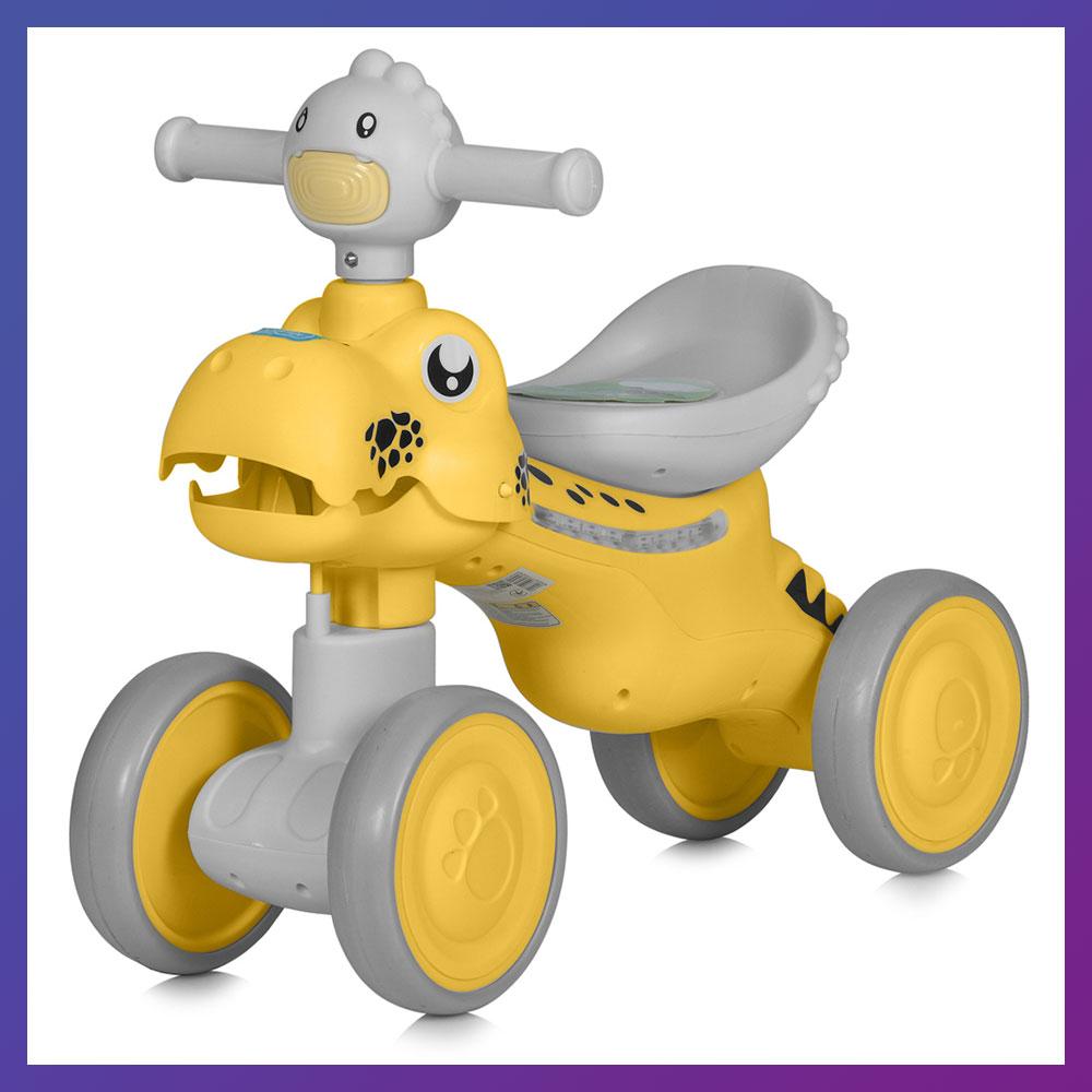 Дитяча каталка-толокар Динозаврик M 6025E з підсвіткою й музикою Жовтий, фото 1