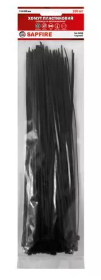 Хомут пластиковий 3,6х300 мм 100 шт чорний Sapfire