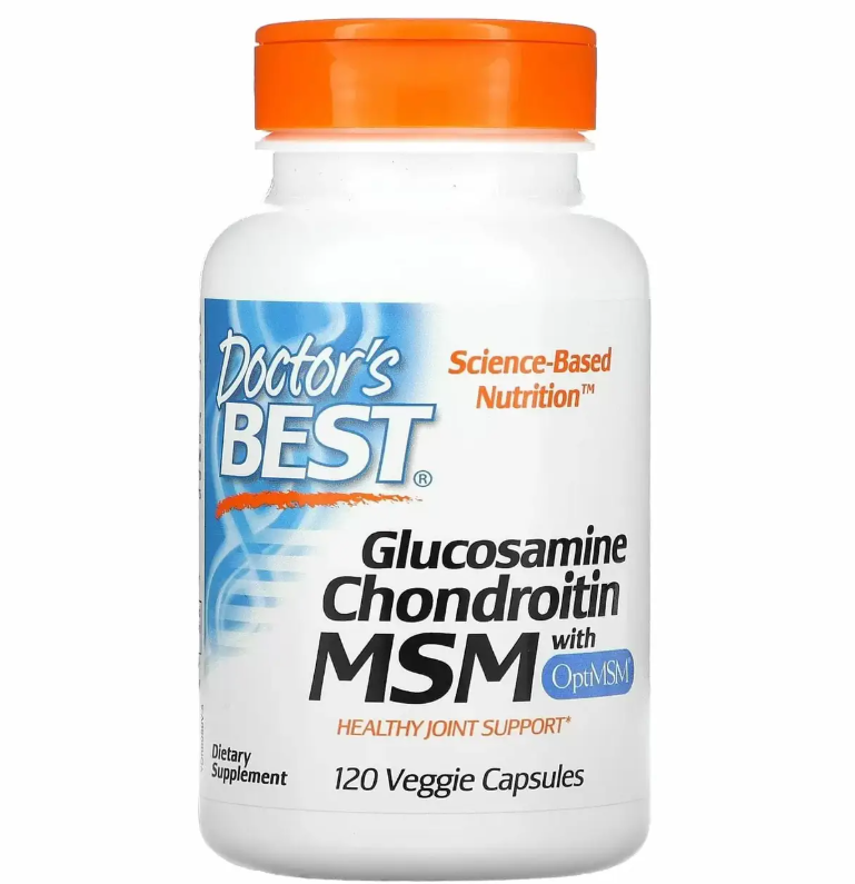 Doctor's Best глюкозамін хондроїтин і МСМ 120 рослинних капсул, фото 1