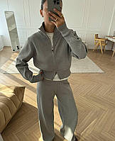 Жіночий ангоровий костюм кофта на блискавці та штани прямого крою сірий, бежевий, чорний, молочний 42-44 46-48