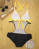 Суцільний купальник через шию жовтого кольору, фото 5