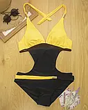 Суцільний купальник через шию жовтого кольору, фото 3