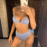 Блакитний жіночий роздільний купальник рубчик із високими плавками, фото 5