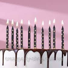 Свічки для торта чорні в горошок 12 штук, фото 1