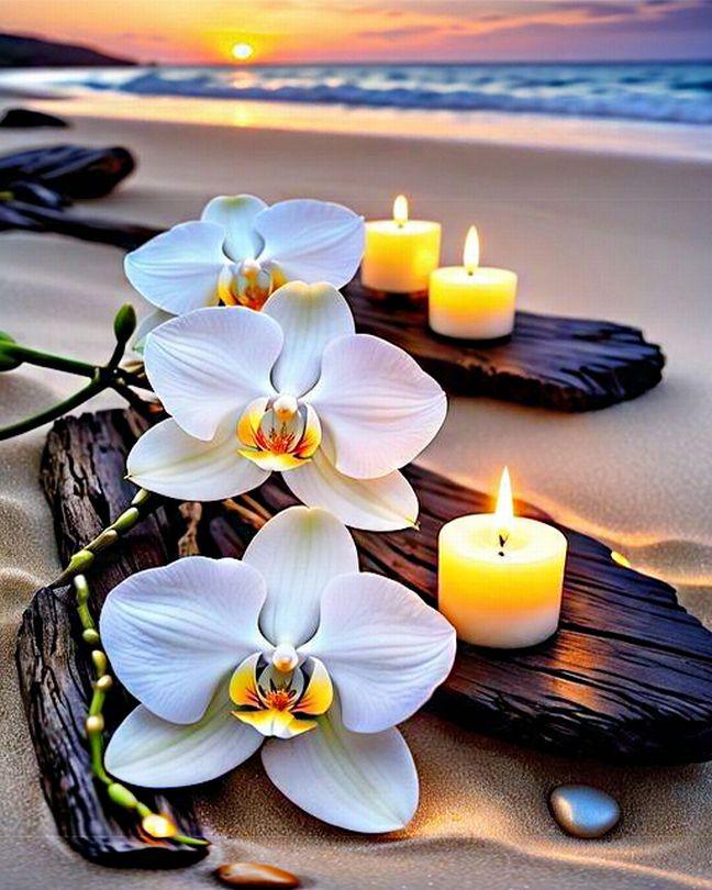 Алмазна мозаїка My Art Білі орхідеї із спецстразами (AB+FD) (AR-3233) 40 х 50 см (На підрамнику), фото 1