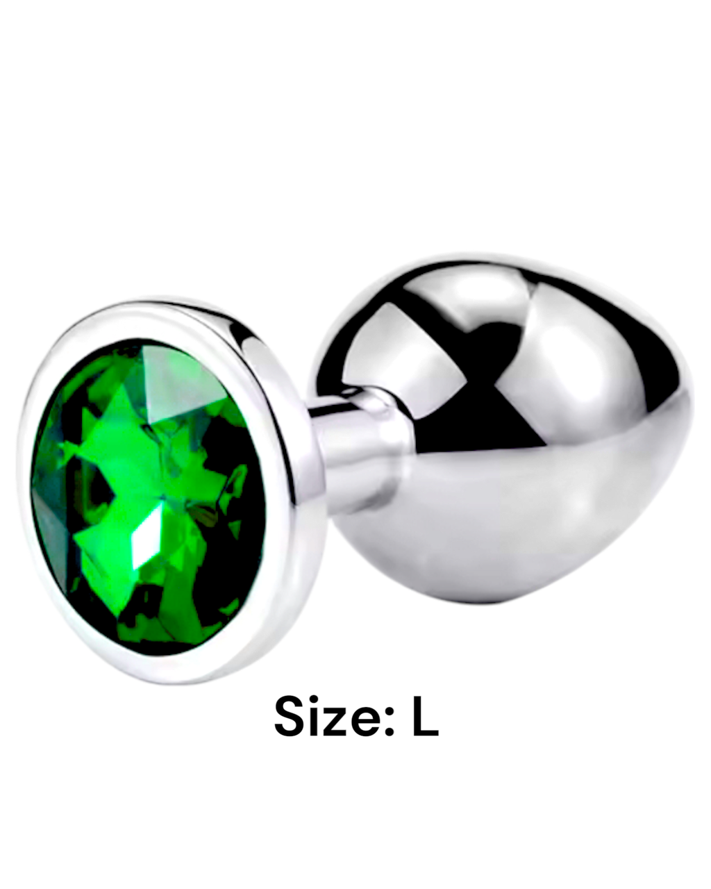 Металева анальна втулка Silver, green crystal, розмір L, фото 1