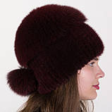 Жіноча хутряна норкова шапка на в'язаній основі з великим помпоном з хутра песця "Кулька", фото 3
