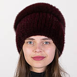 Жіноча хутряна норкова шапка на в'язаній основі з великим помпоном з хутра песця "Кулька", фото 2