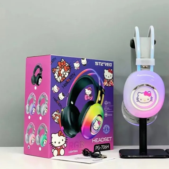 Навушники бездротові накладні з RGB-підсвіткою Hello Kitty PG-706H