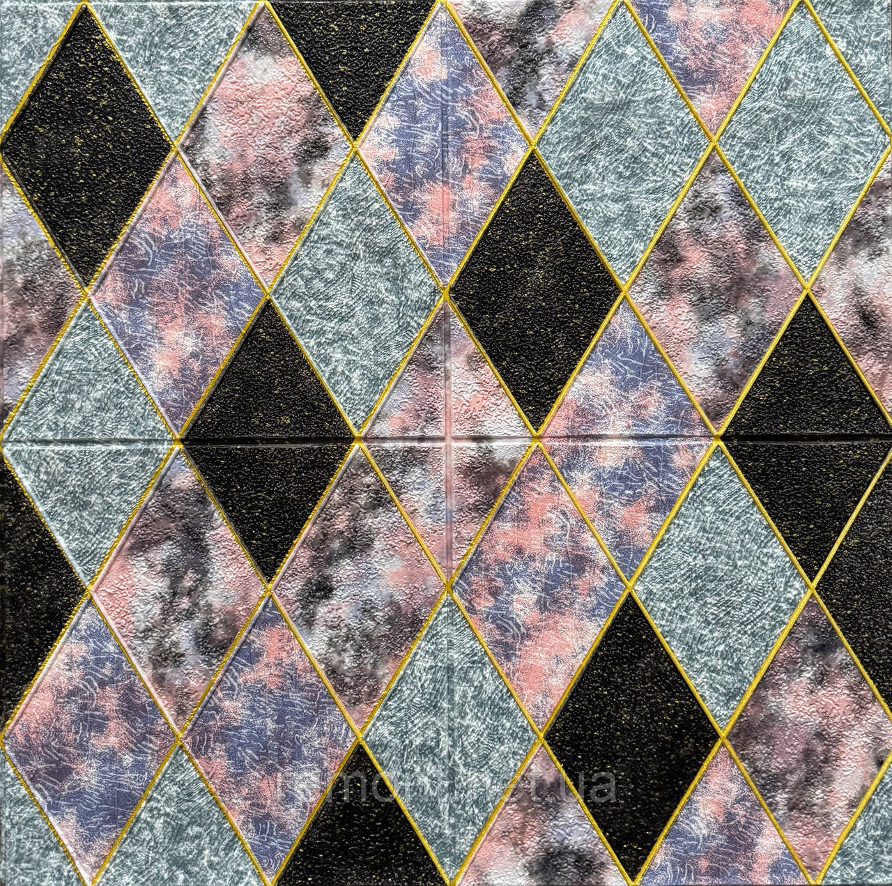 №504-4 Самоклеюча стінова 3D панель на фользі "Ромби космос" 70×70 см товщина 4 мм., фото 1