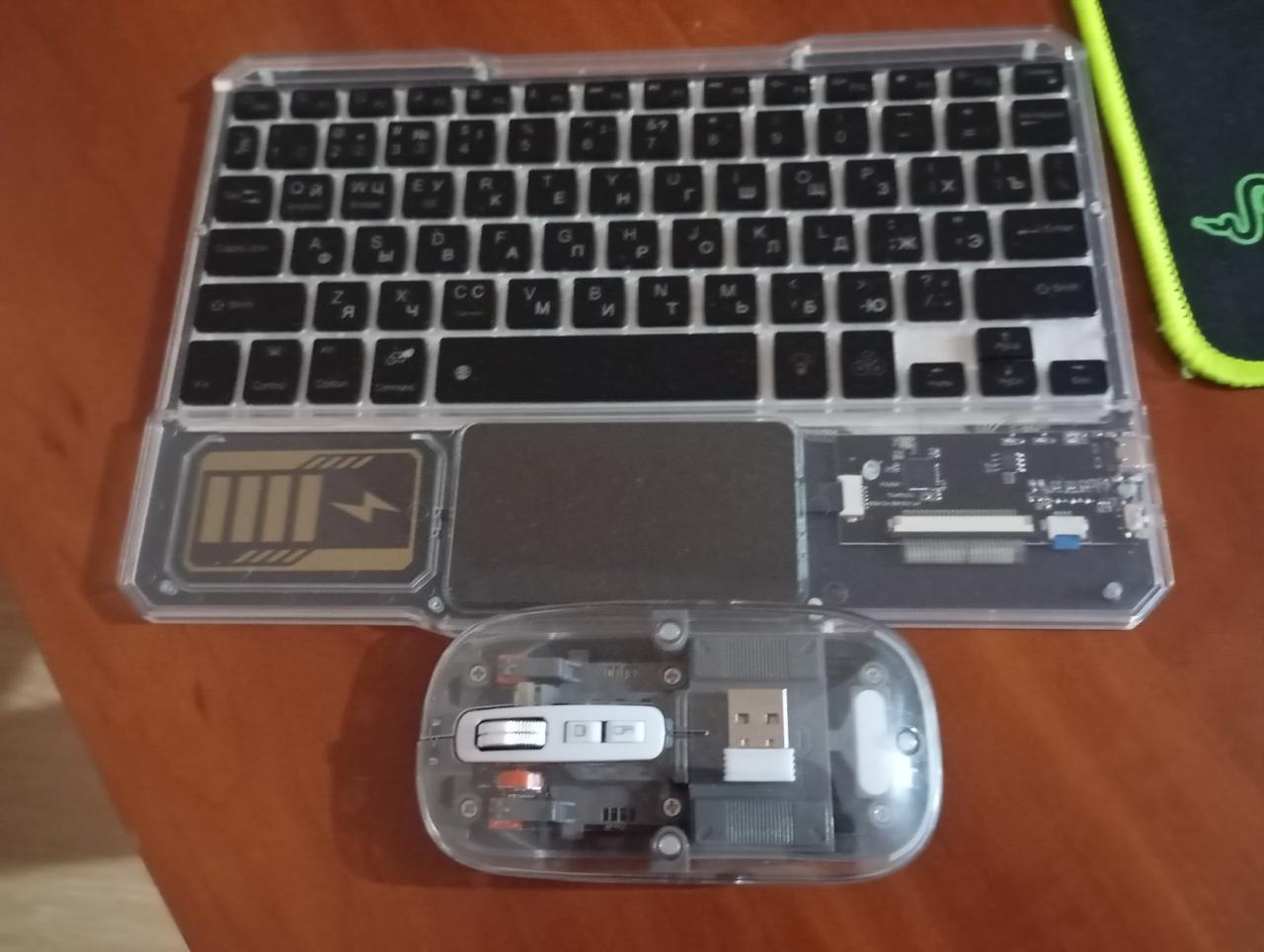 Бездротова клавіатура з мишею для пк і планшетів iPad&Tab Bluetooth USB 2.4 Гц RGB Білий Прозорий