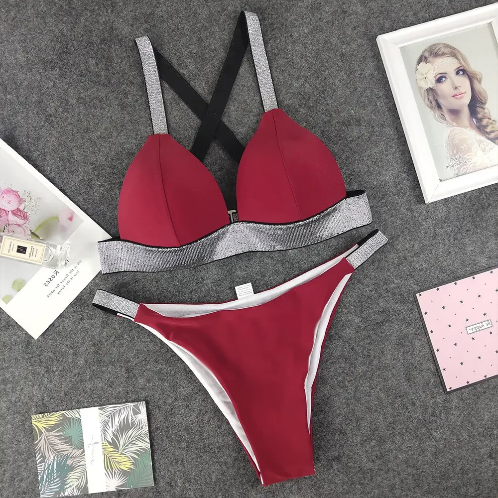 Бордовий жіночий роздільний купальник плавки та бюстгальтер, фото 1