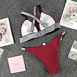 Бордовий жіночий роздільний купальник плавки та бюстгальтер, фото 2