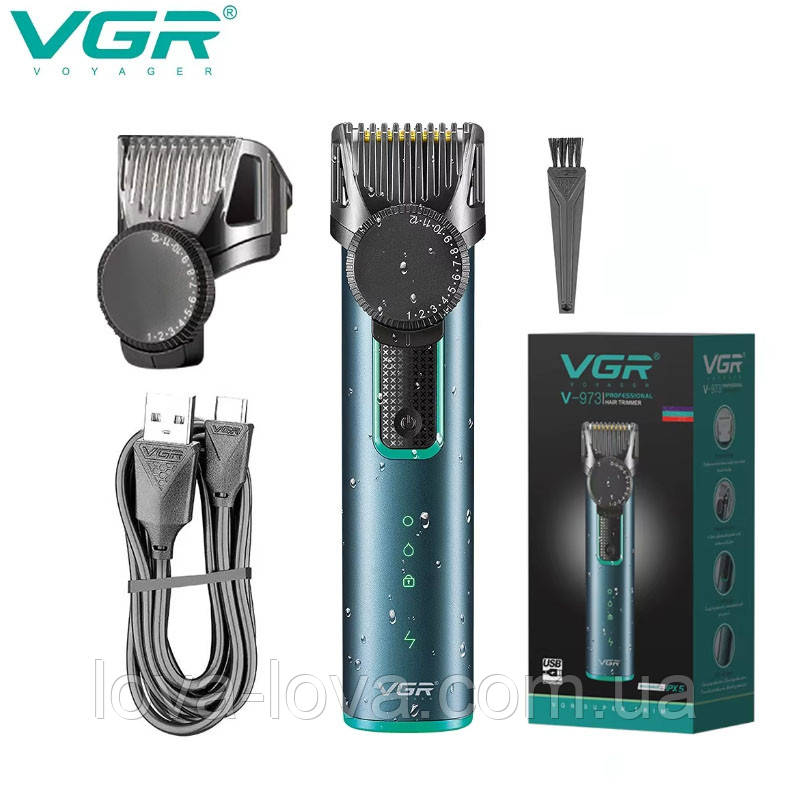 Акумуляторна машинка для стриження волосся VGR V-973 тример для бороди та вусів із телескопічною насадкою