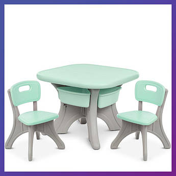 Дитячий пластиковий столик і 2 стільчики NEW TABLE-5 Бежево-м'ятний
