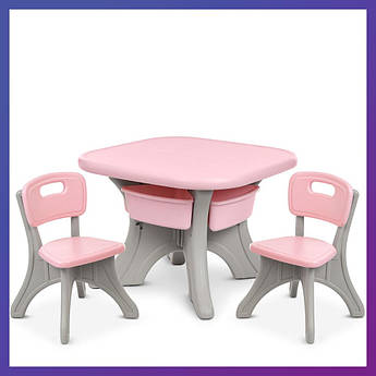 Дитячий пластиковий столик і 2 стільчики NEW TABLE-8 Рожевий