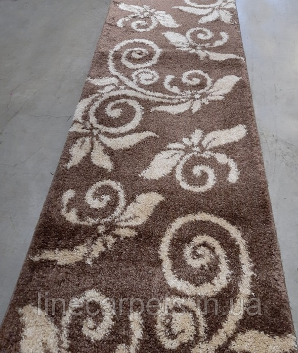 Ворсова доріжка шеггі з квітами FANTASY 12519-98 коричнева, фото 1