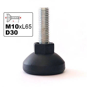 20 шт Опора регульована з різьбою D30 M10х65 (ніжка меблева гвинтова) Код/Артикул 13-32