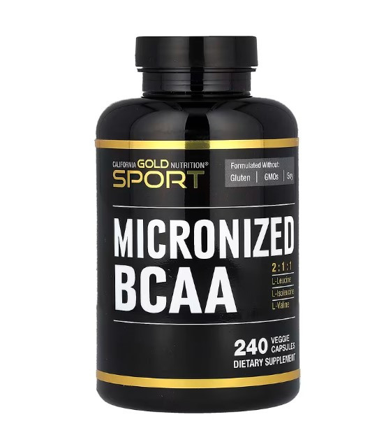 California Gold Nutrition, Sport, мікронізовані BCAA, амінокислоти з розгалуженими ланцюгами, 500 мг, 240 рослинних капсул