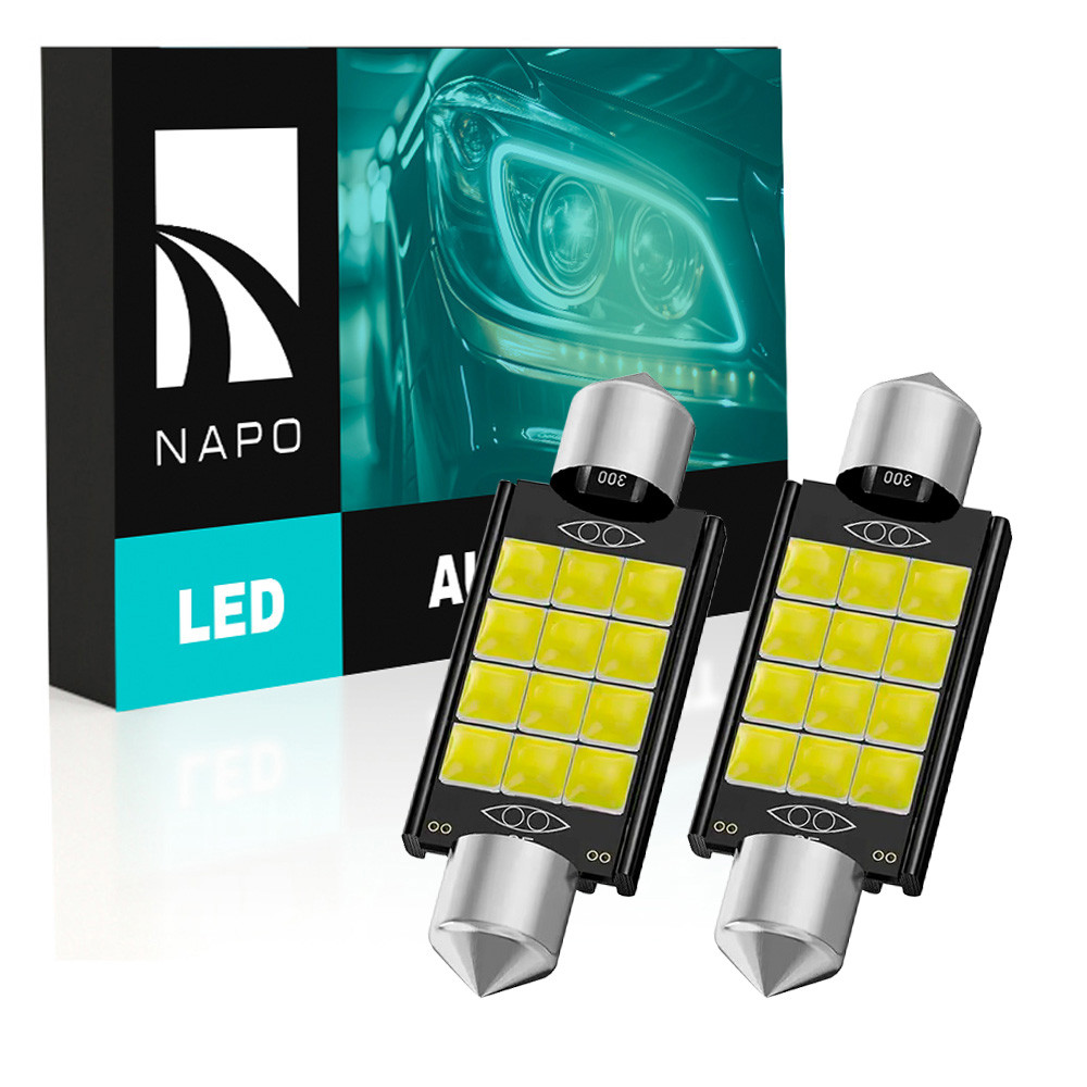 Комплект світлодіодних ламп NAPO LED SJ-3030-12SMD 41mm C5W C10W колір світіння білий 2 шт, фото 1