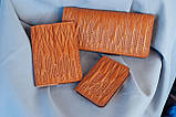 Жіночий гаманець шкіряний довгий рудий з тисненням Колоски пшениці, фото 8