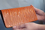 Жіночий гаманець шкіряний довгий рудий з тисненням Колоски пшениці, фото 7