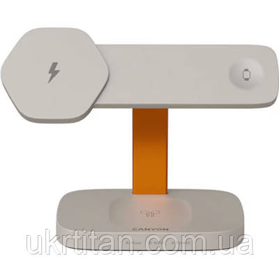 Оригінал! Зарядний пристрій Canyon wireless charger HEXAGON WCS-310 3in1 LightGrey/Orange (CNS-WCS310LGOR) - Вища Якість!, фото 1