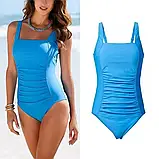 Суцільний жіночий купальник блакитного кольору з утяжкою, фото 4