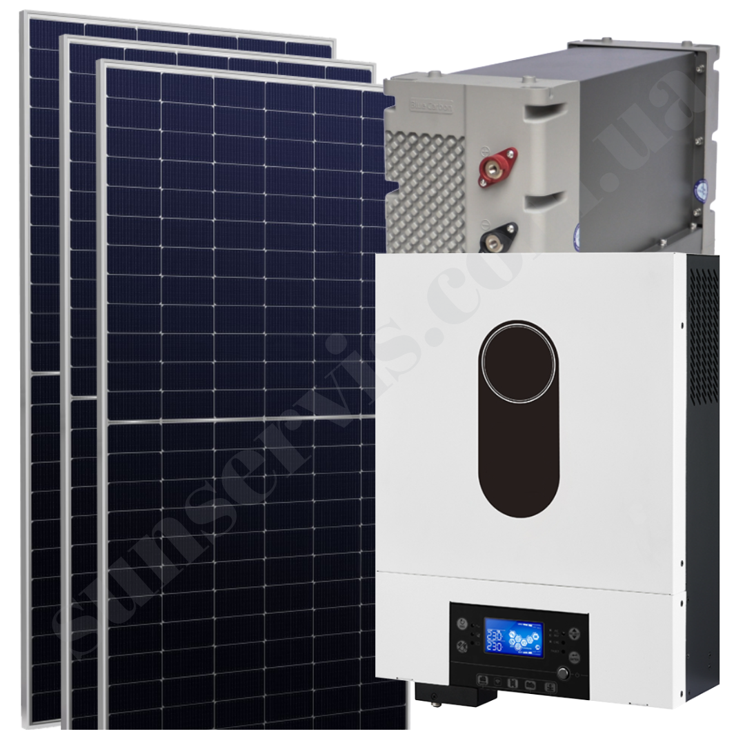 6кВт гібридна сонячна станція з ФЕМ 1,3 кВт АКБ LiFePO4 51,2В з резервом 5,1 кВт*год МРРТ контролер