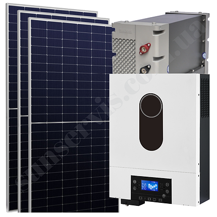 6кВт гібридна сонячна станція з ФЕМ 1,3 кВт АКБ LiFePO4 51,2В з резервом 5,1 кВт*год МРРТ контролер, фото 1