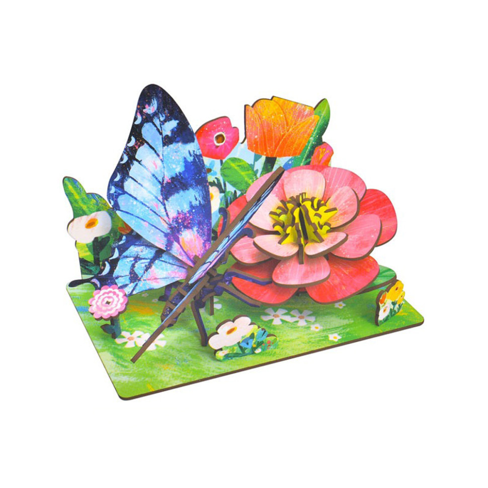 Дерев'яний пазл 3D "Butterfly" Bambi 68041W 55 деталей, Toyman, фото 1