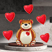 Кулі повітряні фольговані Серце червоне з фігурою ведмежа 90 см