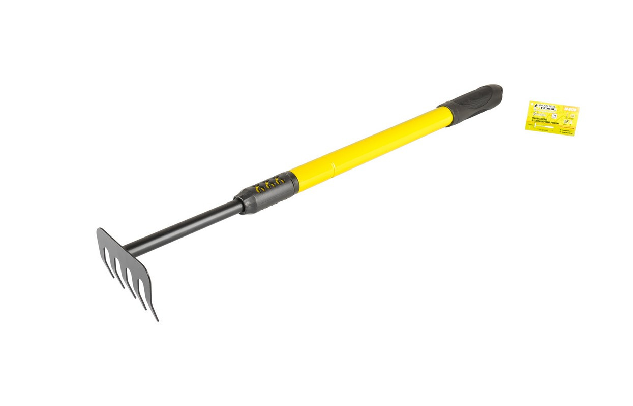 Граблі садові MASTERTOOL 5 зубів з телескопічною металевою ручкою і гумовим покриттям 640-910х100 мм, фото 1