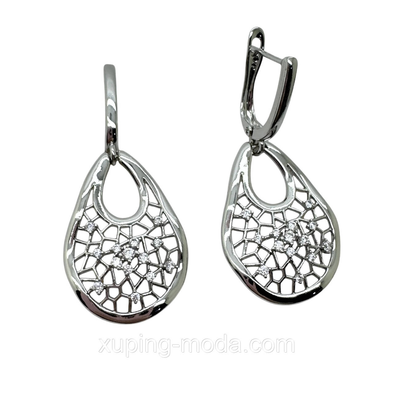 Сережки ксюпінг. 37х18 мм. Родій, фото 1