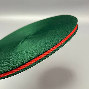 Лампасна репсова стрічка (тасьма) ширина 1см. зелена з червоним