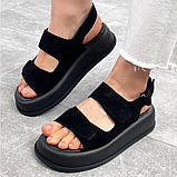 Замшеві босоніжки в чорному кольорі на липучці, фото 5