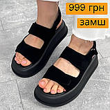 Замшеві босоніжки в чорному кольорі на липучці, фото 6