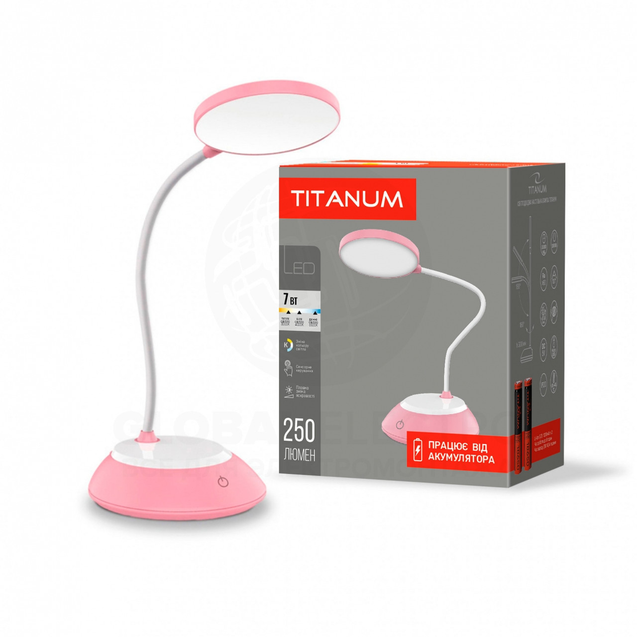 Лампа наст. LED Titanum акум. TLTF-022P 7W 3000-6500K USB pink, фото 1