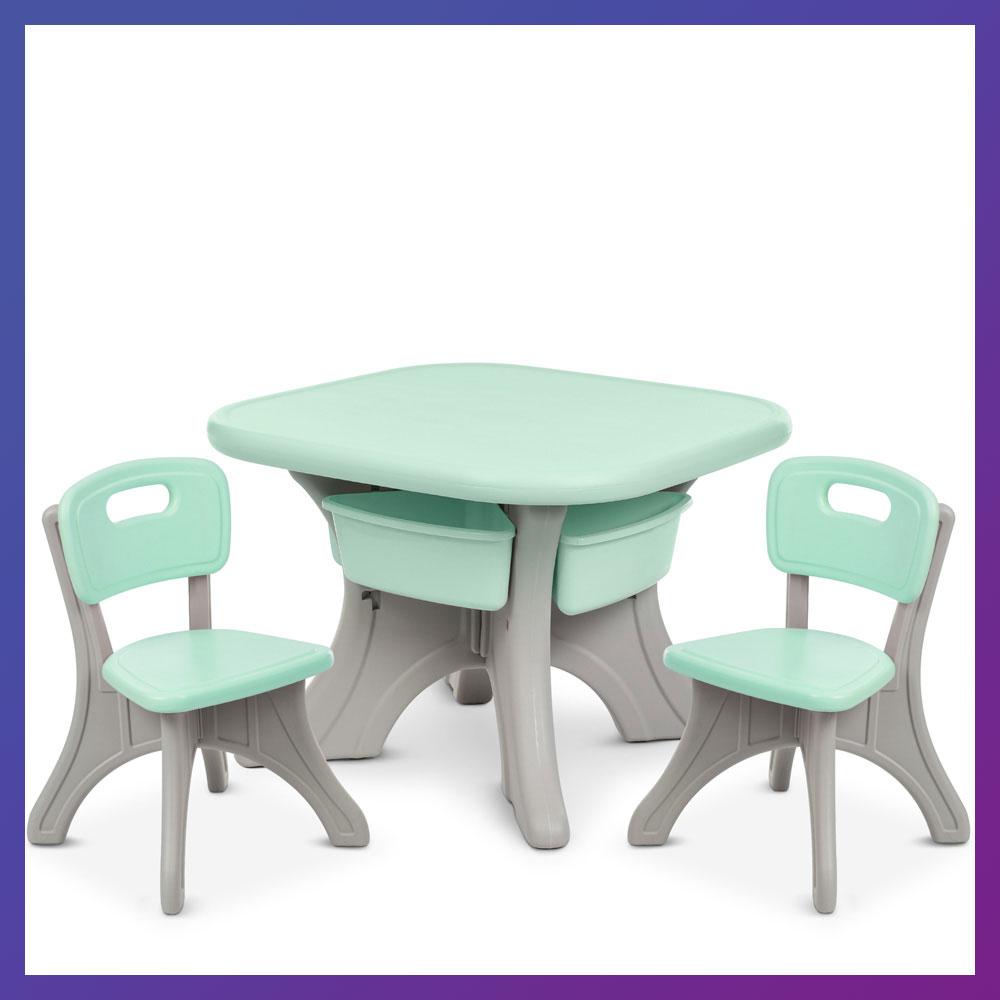 Дитячий пластиковий столик і 2 стільчики NEW TABLE-5 Бежево-м'ятний, фото 1