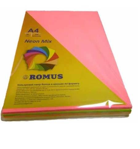 Папір кольоровий Romus A4 80г/м2 200арк., 4кол., Mix Neon R50935