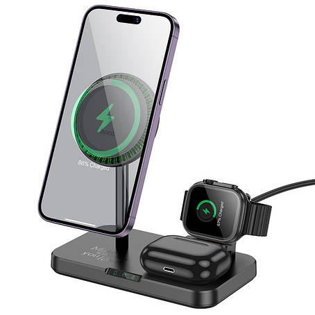 БЗП Hoco CQ12 Joyfull 3-in-1 wireless fast charger Black, фото 1