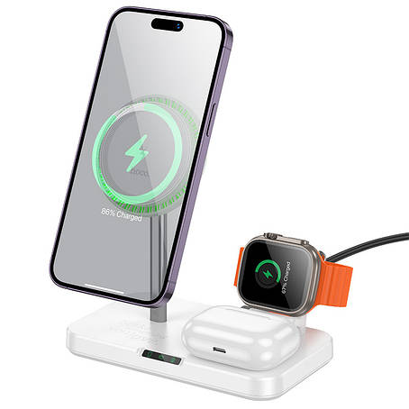 БЗП Hoco CQ12 Joyfull 3-in-1 wireless fast charger White, фото 1
