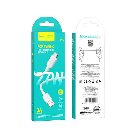 Кабель Hoco X96 Hyper 27W charging data cable Type-C White, фото 3