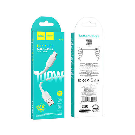 Кабель Hoco X96 Hyper 100W charging data cable Type-C White, фото 3