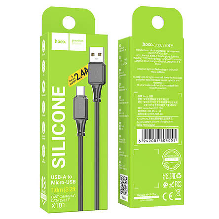 Кабель Hoco X101 Assistant silicone charging data cable Micro Black, фото 3