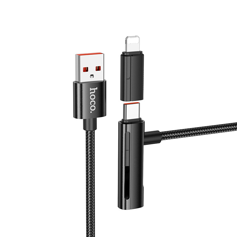 Кабель Hoco U135 Incredible 2-in-1charging data cable USB to iP/Type-C Black