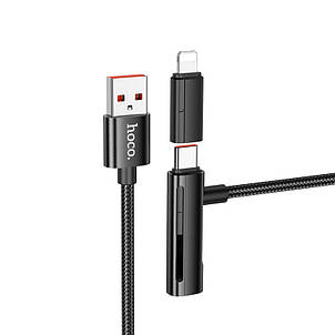 Кабель Hoco U135 Incredible 2-in-1charging data cable USB to iP/Type-C Black, фото 1